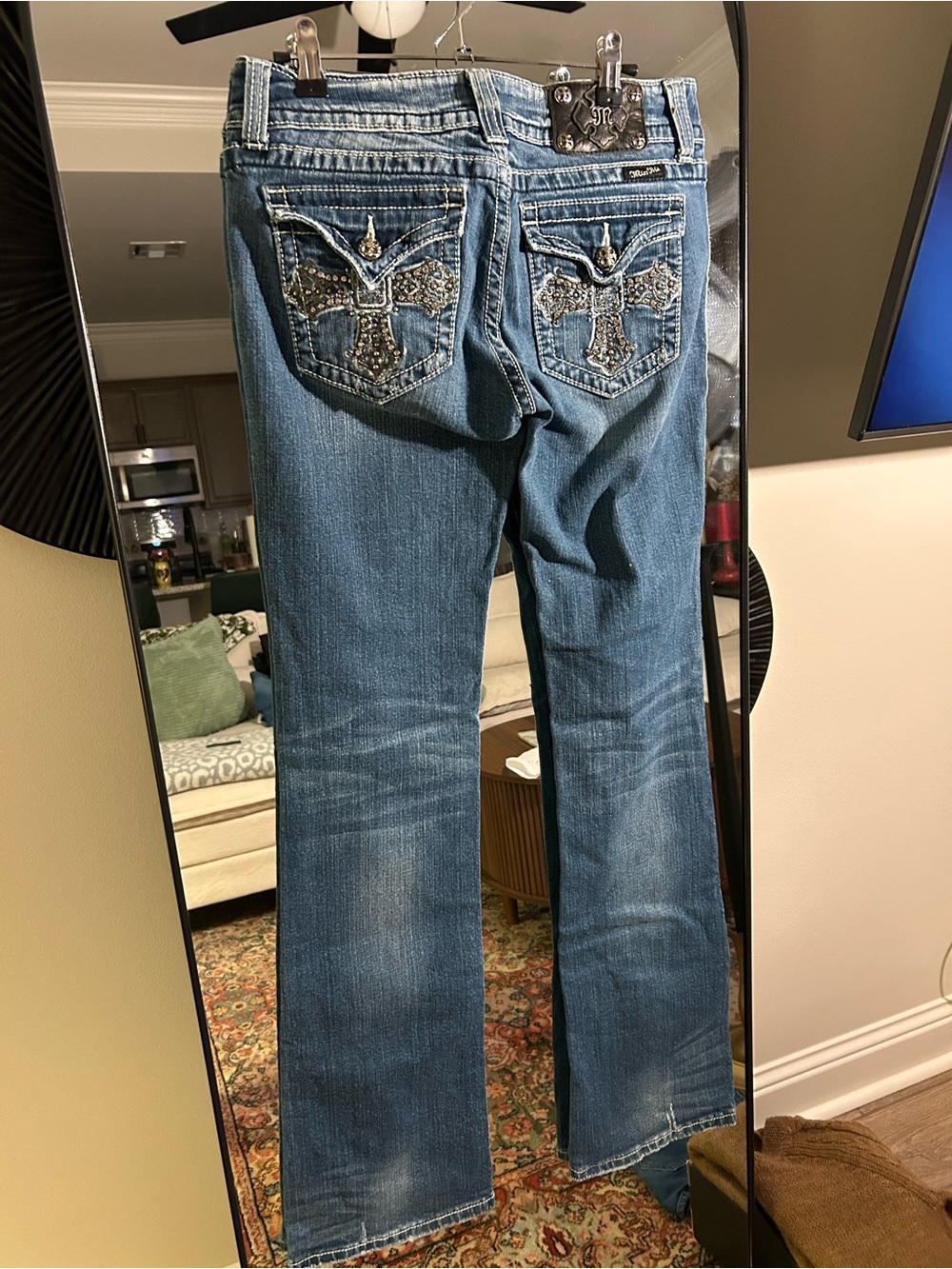 Miss Me Silver Jeans Blue Embellished Wide Leg Jeans